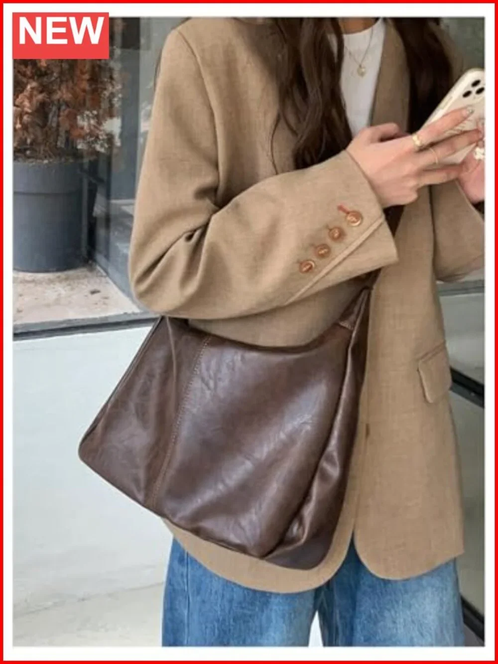 Soft PU Leather Crossbody Hobo Bag with Zipper